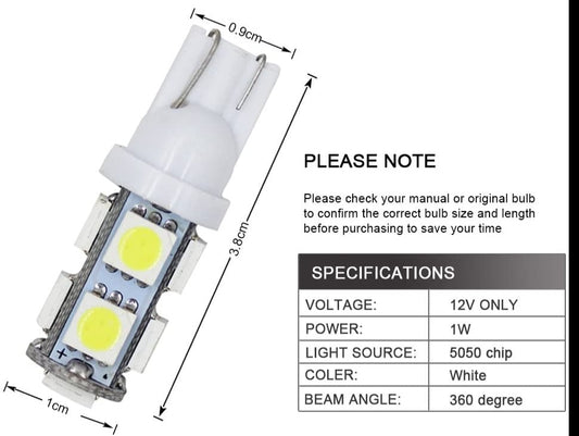 T10 W5W 9-SMD 5050 LED Interior Light Bulbs (2 pcs)