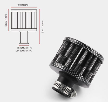 Mini Cold Air Intake Filter Vent 12mm (0.5 inches)