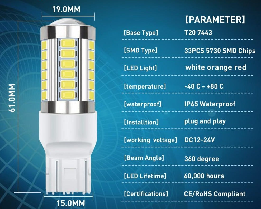 T20 33SMD Canbus LED Bulb W21W (2 pcs) (White / Red / Yellow)