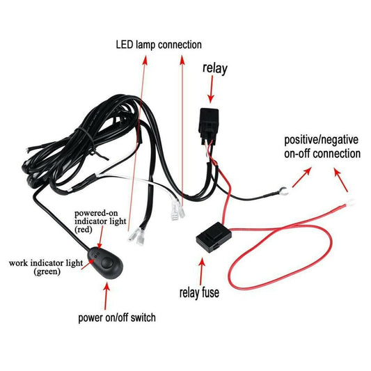 Dual LED Light Bar Wiring Harness Kit Relay ON/OFF Switch Cable